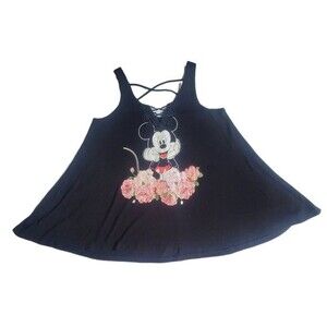 Disney black pink Mickey Mouse floral tank top sz XS